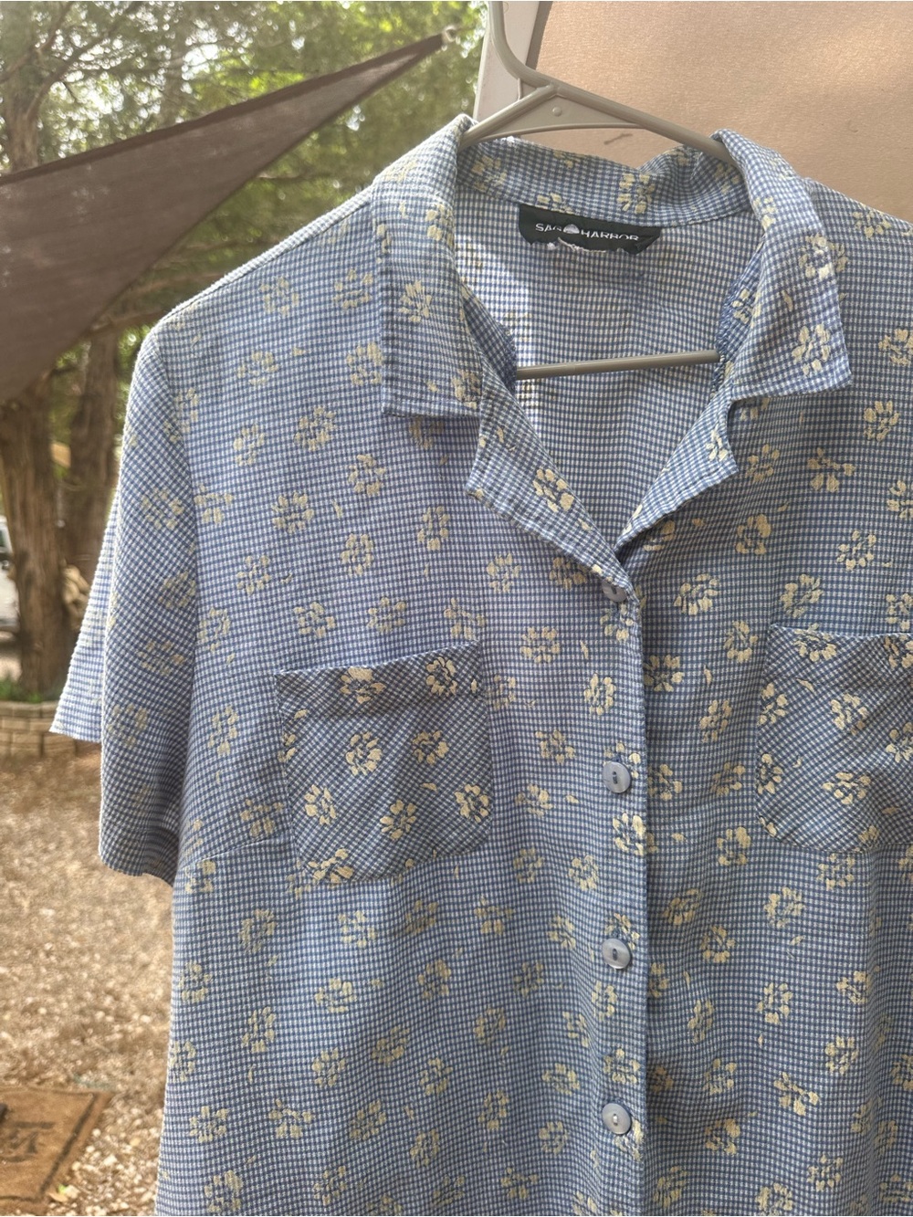 Vintage Blue Floral Short-Sleeve Button Shirt